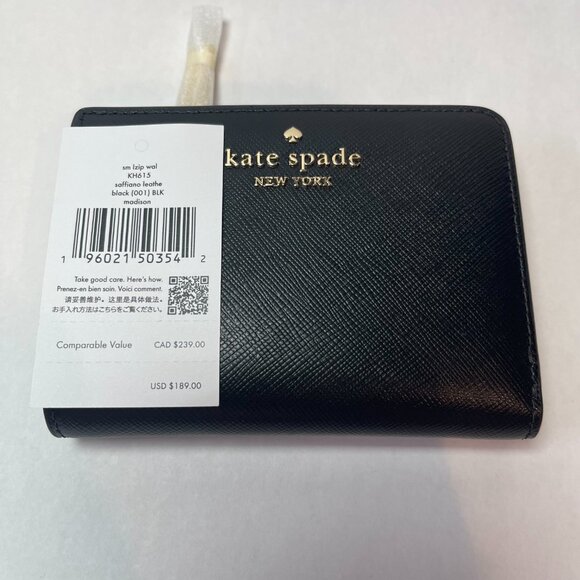 Kate Spade Madison Compact  L-Zip Wallet - Black - NWT - Picture 6 of 6